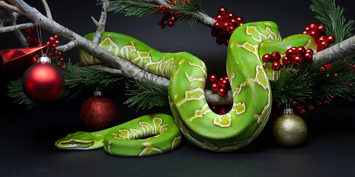  of a green tree python wrapped around a branch