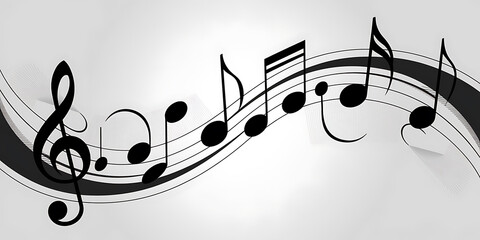 An illustration of abstract musical notes in black and white, flowing elegantly in a design