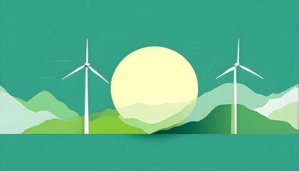 Fototapeta premium windmill as symbol for green energy, minimalist abstract illustration background
