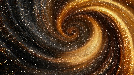 Abstract swirl of golden particles in a dark cosmic background