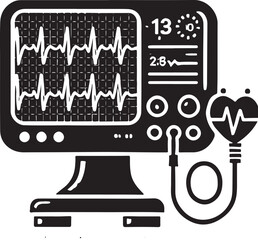 EKG Machine Monitor Silhouette Vector Icon - Medical Equipment Graphic

