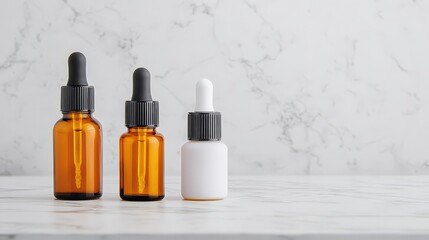 Minimalist Skincare Bottles on Marble Surface