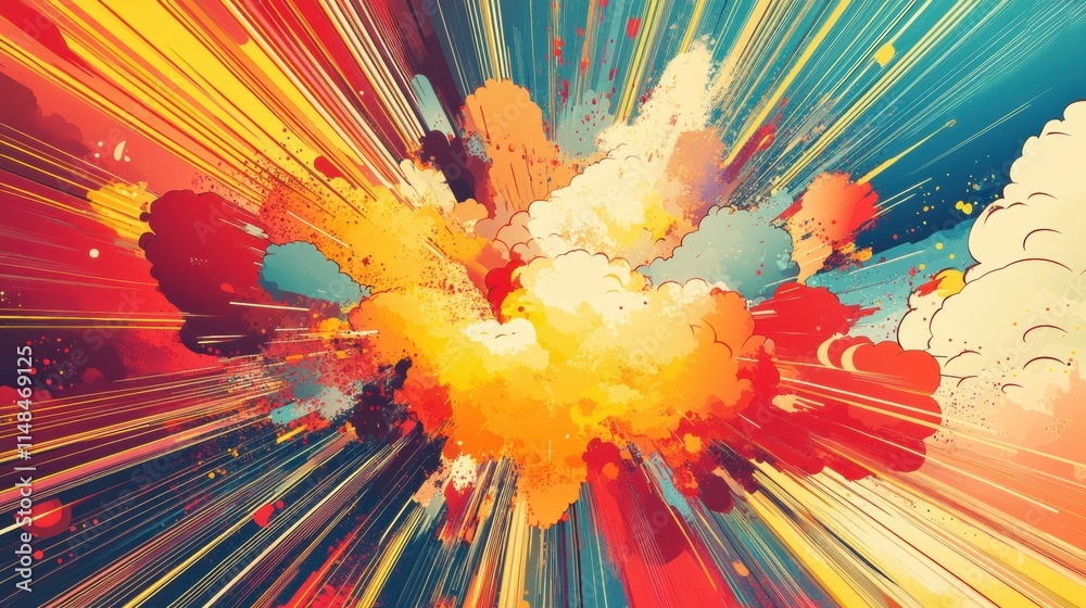 Fototapete colorful explosion of energy in a dramatic abstract art style with vibrant rays and dynamic movement