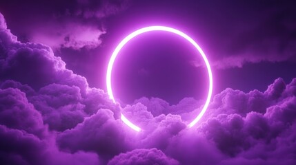 Obraz premium Purple Neon Circle in Cloudscape: A Dreamlike Digital Artwork