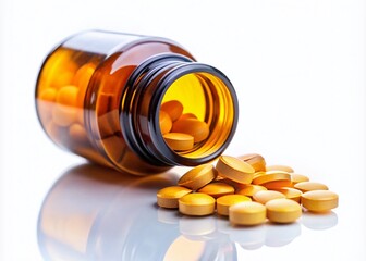 Vitamin C Pills, Ascorbic Acid Supplements, Bottle of Tablets, White Background, Health Supplements, Dietary Supplement, Immune Support, Antioxidant