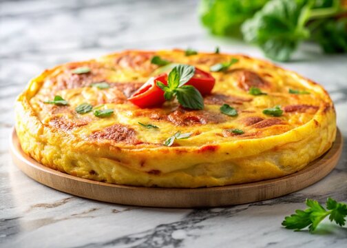 Warm Tortilla de Rescoldo, Rustic Mexican Food Photography, White Marble Background, Copy Space