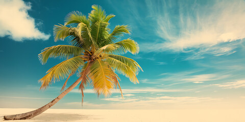 Obraz premium of a tropical paradise with a single palm tree