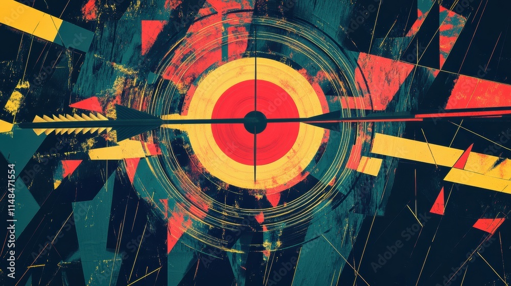 Leinwandbilder abstract art featuring a bold target and arrow design with vibrant colors and geometric shapes. gene