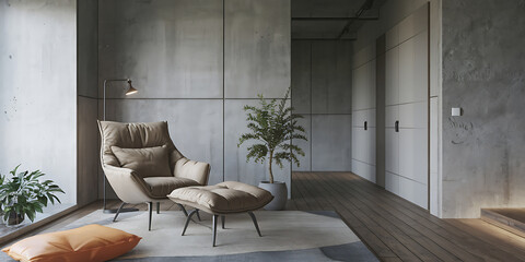 A minimalist loft interior design of a modern living room