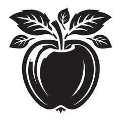 apple Silhouette Vector Illustration, Solid White Background.