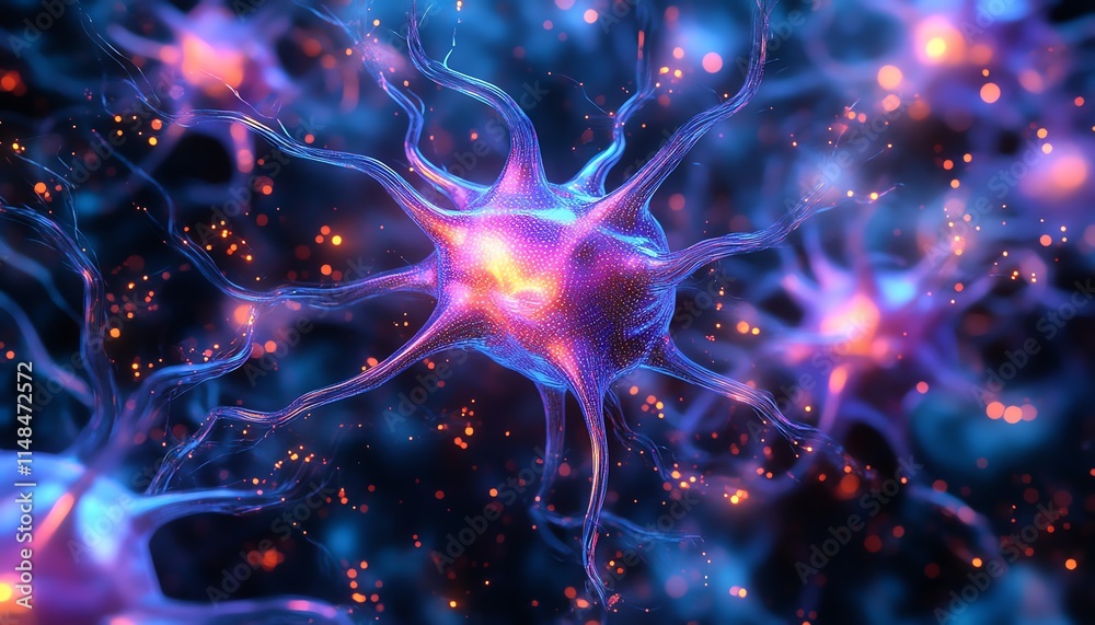 Poster ai and neuronal network circuits, complex patterns of interconnected nodes, glowing data streams, ad