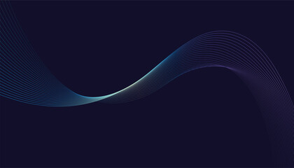 Dark abstract background featuring glowing, flowing wave lines in a modern purple-to-blue gradient. Futuristic design with shiny, smooth motion, perfect for technology-inspired visuals. Vector 