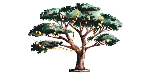Fototapeta premium A watercolor style tree lighting isolated on a white background