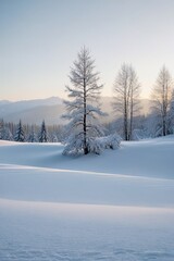 Obraz premium snowy landscape with trees and mountains in the distance
