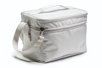 White Insulated Lunch Bag, Coolers Bag, Food Carrier, Portable Lunchbox, Thermal Bag,  Picnic Bag, Isolated on White Background