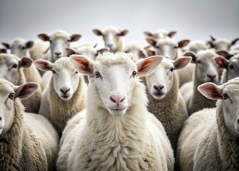 Fototapeta premium White Sheep Black Sheep Product Photography - Unique Item, Stand Out, Different, Contrast, Exceptional Product Shot