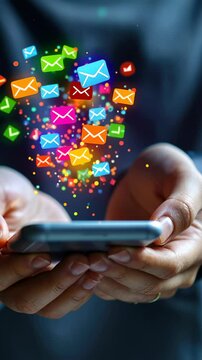 Message concept: video featuring envelopes symbolizing communication, from mobile phone SMS to messenger chats, email exchanges, capturing the essence of modern connectivity and interactive dialogue.