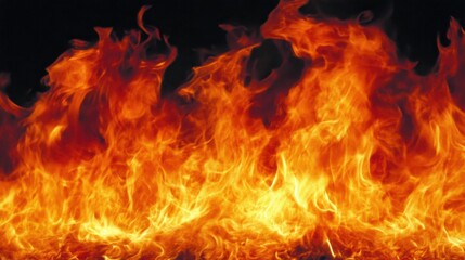 Intense Flames with Bright Orange and Red Colors on Dark Background