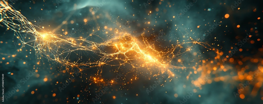 Poster neuronal network and artificial intelligence circuits, digital brain with glowing connections, neura