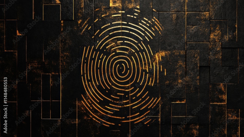 Leinwandbilder unique golden digital fingerprint design on dark textured background with ample copy space. generati