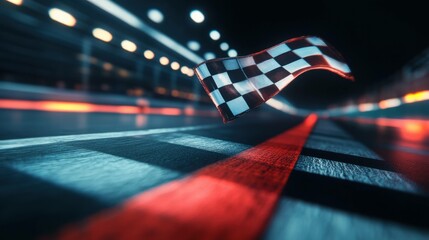 Obraz premium Race Track Finish Line with Checkered Flag