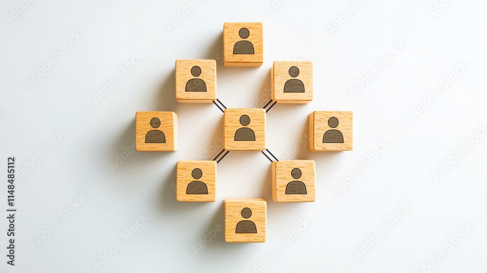 Poster conceptual image of connections represented by blocks with user icons.