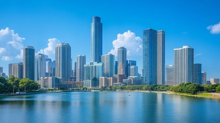 Obraz premium city skyline, urban landscape, skyscrapers, city lights, modern architecture