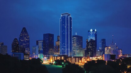 Naklejka premium city skyline, urban landscape, skyscrapers, city lights, modern architecture