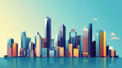 city skyline, urban landscape, skyscrapers, city lights, modern architecture