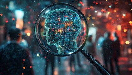 Exploring ai insights human silhouette under magnifying glass futuristic environment digital art abstract perspective