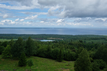 Fototapeta premium Trip to Kinnekulle in Sweden Skaraborg on a rainy summer day in July