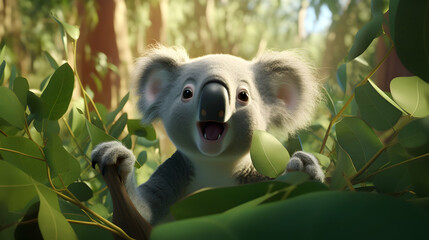 Obraz premium Playful Koala in a Lush Australian Forest