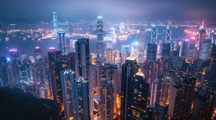 Fototapeta premium A bustling city background, with skyscrapers and bright lights creating an urban energy,