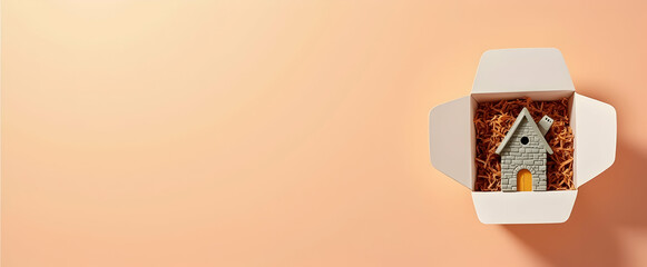 A charming miniature house nestled in a gift box, ready for a special someone.  A perfect present!