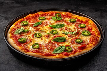 National Pizza Day Delicious Pepperoni Pizza with Jalape os and Basil
