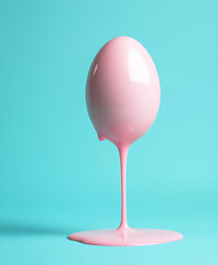 Creative Easter concept with egg and pastel pink dripping paint. Easter dying idea. Minimal Holiday backround.AI