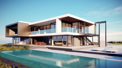 Fototapeta premium Modern Luxury House with Infinity Pool and Stunning View