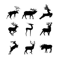 Deer silhouettes set on white background.