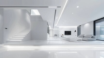 A clean and simple minimalist house with sleek geometric design and a monochromatic color palette,