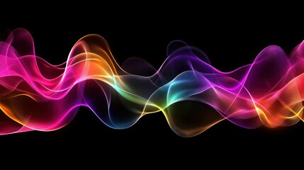 Naklejka premium Colorful Abstract Waves Flowing Dynamically Across Black Background