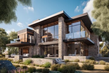 Modern Stone And Wood Luxury Home Design