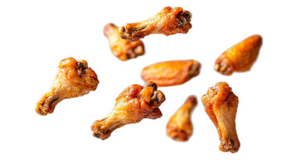 Crispy Chicken Wings Flying Against a Transparent Background