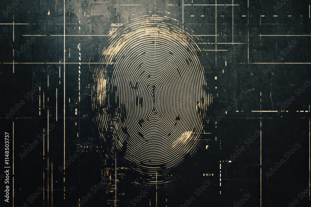 Aufkleber Digital fingerprint graphic on a dark textured background with ample copy space for design purposes. Generative AI