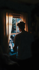 Silhouette Man Laptop Window Illustration