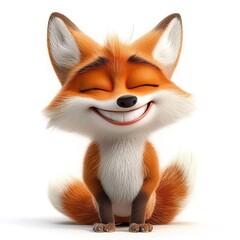 Fototapeta premium 3D Fluffy Red Fox with a Smile – Cute Animal Character on White Background