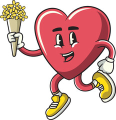 Cute Pink Heart Valentine's Day Character in Retro Cartoon Vector Illustration