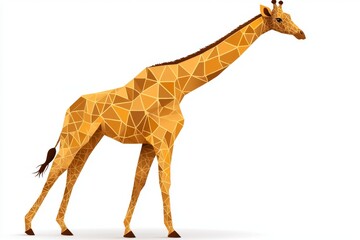 Obraz premium A geometric design of a giraffe using triangular patterns in shades of yellow and brown