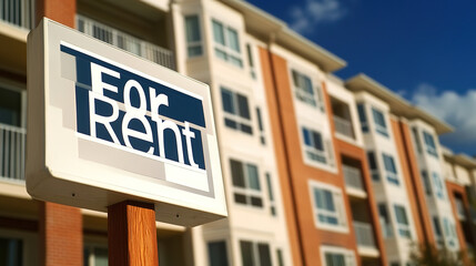 Obraz premium For rent sign displayed on a residential building, symbolizing opportunities for new beginnings and the dynamic nature of urban living.