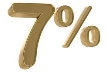 7 Percent Off Sale Number Gold 3D Render