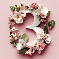 Obraz premium Creative interpretation of the number three in a spring theme.